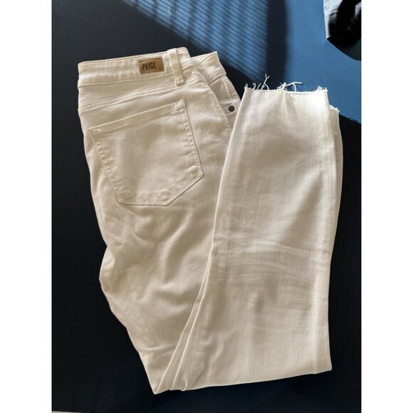 Paige Verdugo Crop White Jeans Raw Hem Cotton Blend Stretch Denim Size 32 - Picture 7 of 7